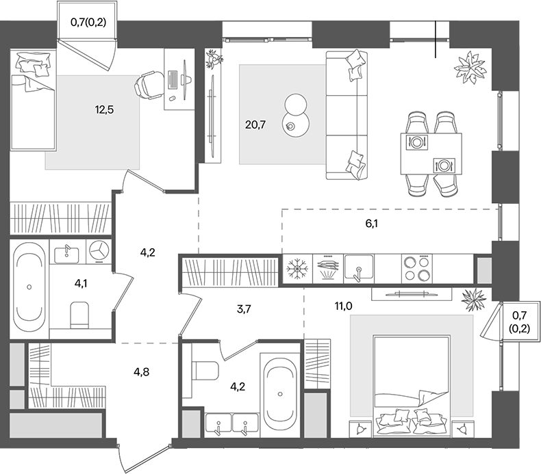 Планировка — Pave, 3-комн., 71 м²