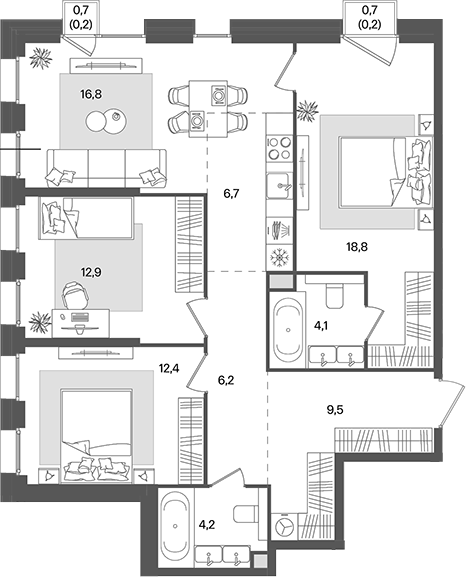 Планировка — Pave, 4-комн., 92 м²