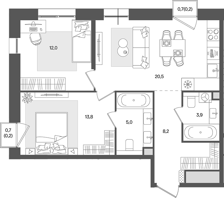 Планировка — Pave, 3-комн., 63 м²
