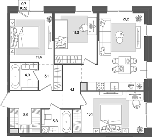Планировка — Pave, 4-комн., 83 м²