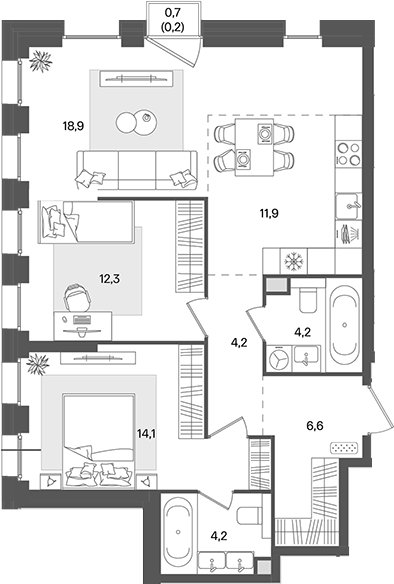 Планировка — Pave, 3-комн., 76 м²