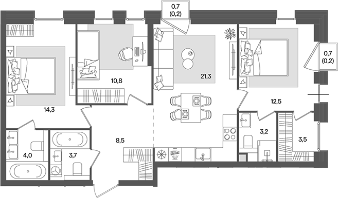 Планировка — Pave, 4-комн., 82 м²