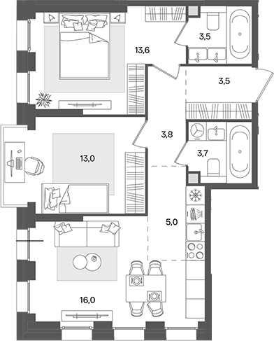 Планировка — Pave, 3-комн., 62 м²