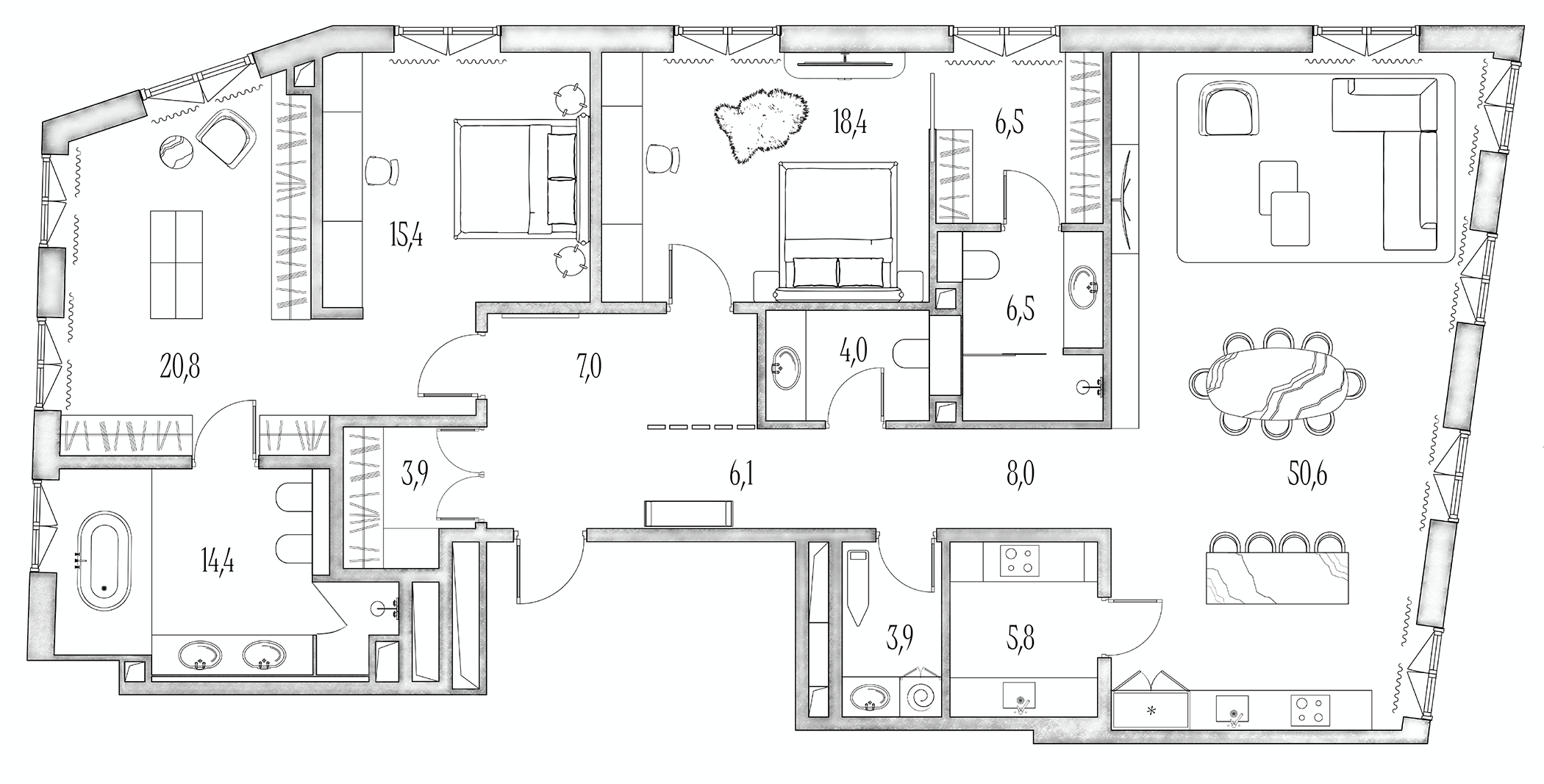 Планировка — Annabel’s, 4-комн., 180 м²