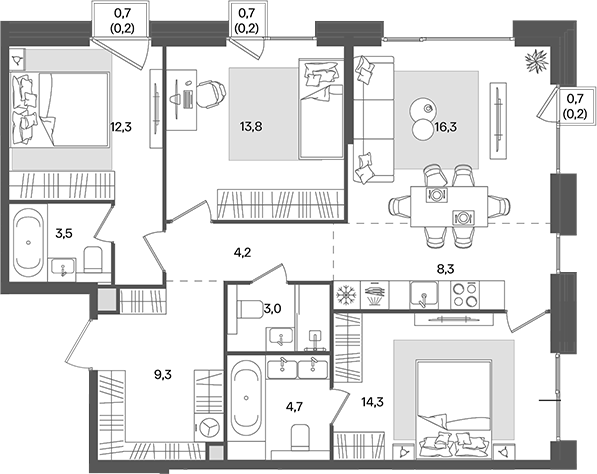 Планировка — Pave, 4-комн., 90 м²