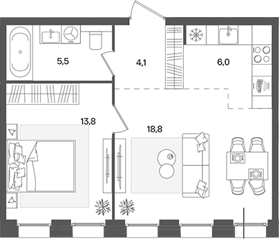 Планировка — Pave, 2-комн., 48 м²