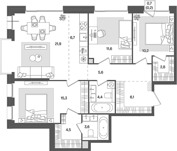 Планировка — Pave, 4-комн., 93 м²
