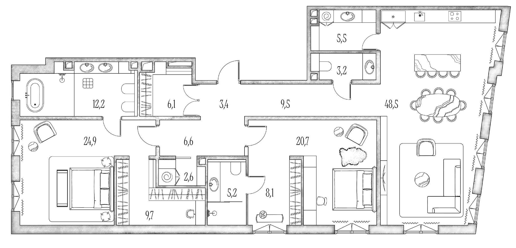 Планировка — Annabel’s, 3-комн., 172 м²