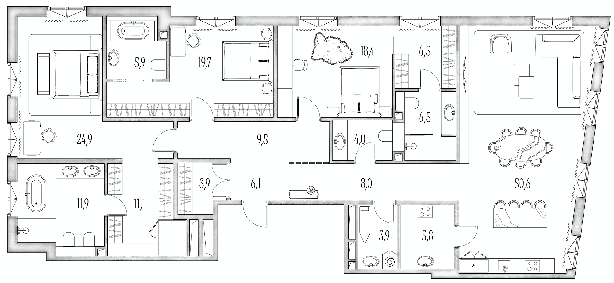 Планировка — Annabel’s, 4-комн., 205 м²