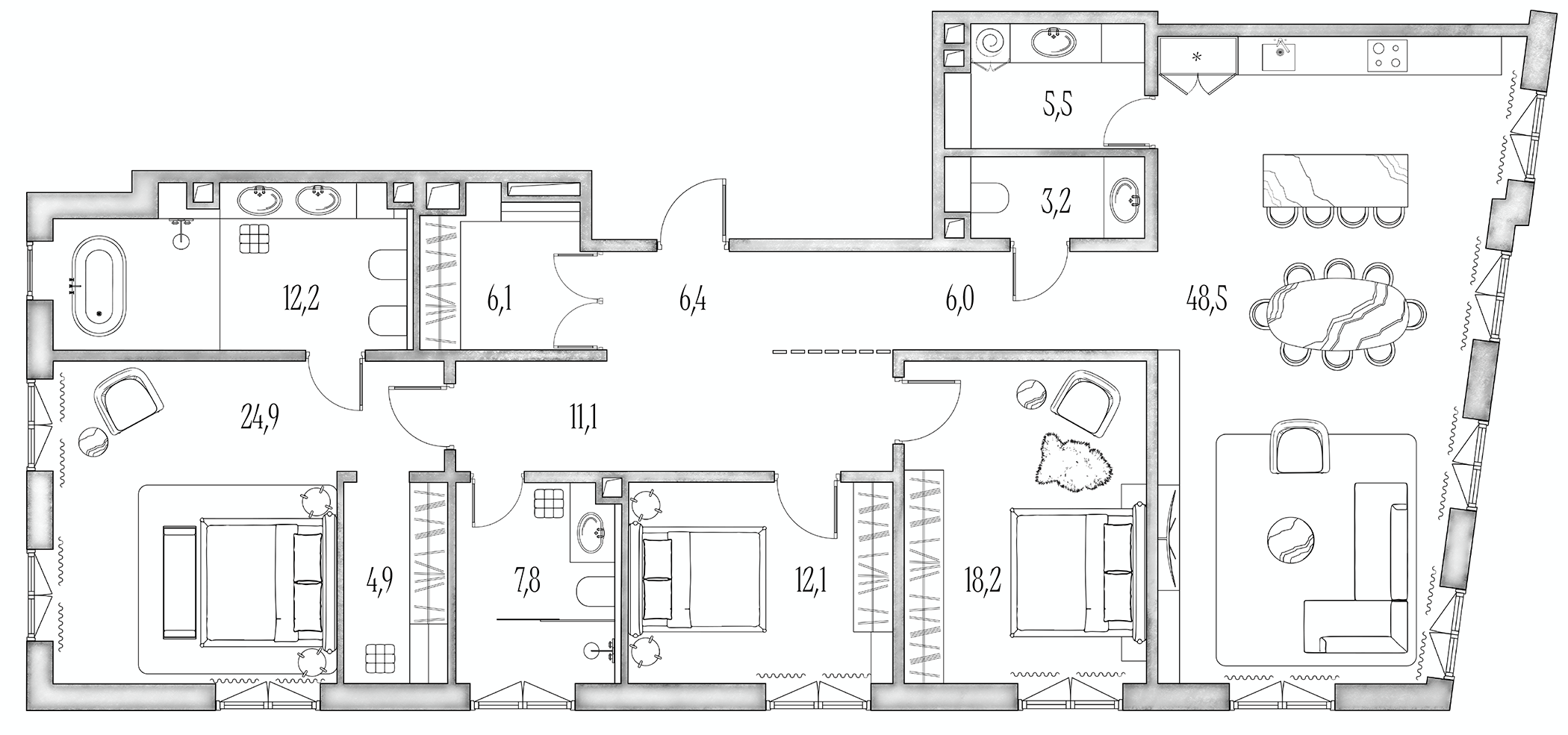 Планировка — Annabel’s, 4-комн., 171 м²