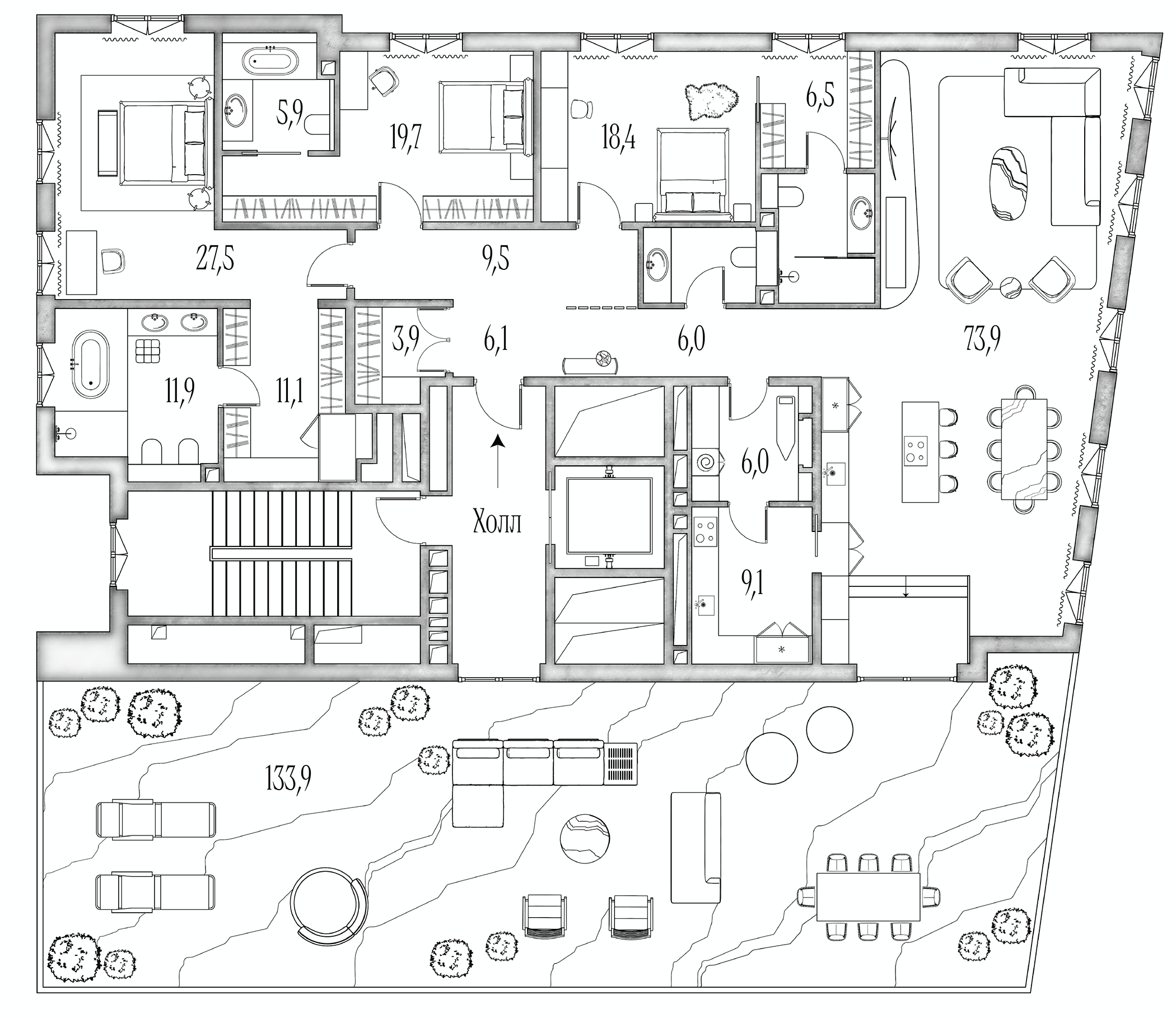 Планировка — Annabel’s, 4-комн., 232 м²