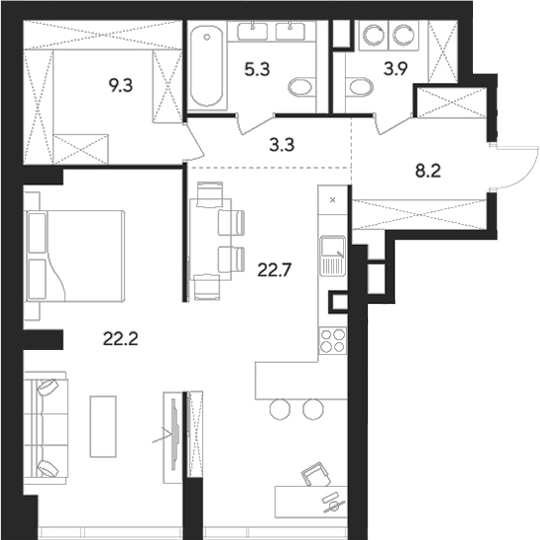Планировка — Indy Towers, 2-комн., 75 м²