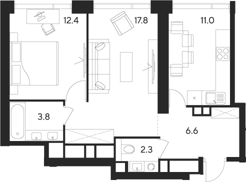 Планировка — Indy Towers, 2-комн., 54 м²