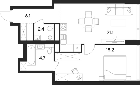 Планировка — Indy Towers, 2-комн., 53 м²