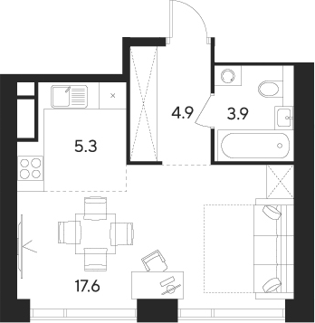 Планировка — Indy Towers, Студия, 32 м²