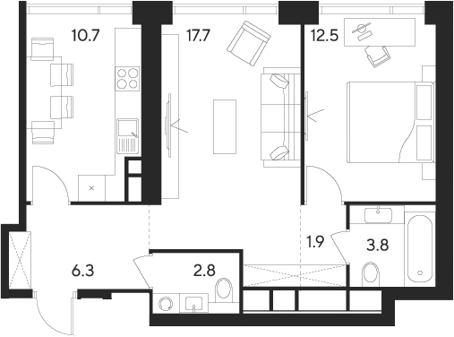 Планировка — Indy Towers, 2-комн., 56 м²