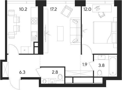 Планировка — Indy Towers, 2-комн., 54 м²