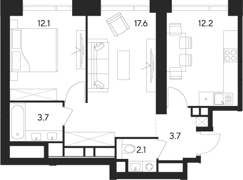 Планировка — Indy Towers, 2-комн., 51 м²