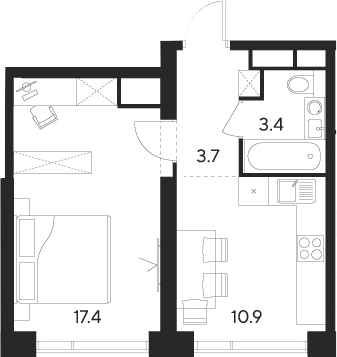 Планировка — Indy Towers, 1-комн., 35 м²