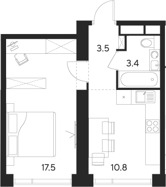 Планировка — Indy Towers, 1-комн., 35 м²