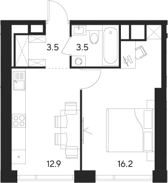 Планировка — Indy Towers, 1-комн., 36 м²