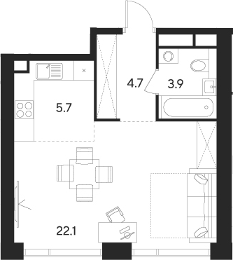 Планировка — Indy Towers, Студия, 36 м²