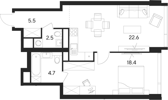 Планировка — Indy Towers, 2-комн., 54 м²