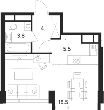 Планировка — Indy Towers, Студия, 32 м²