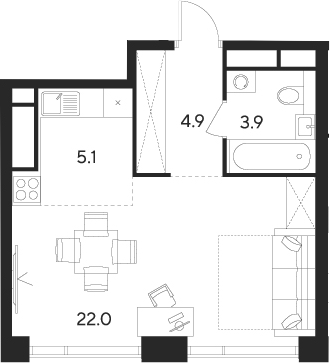 Планировка — Indy Towers, Студия, 36 м²