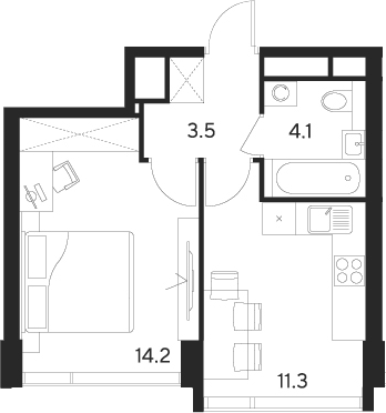 Планировка — Indy Towers, 1-комн., 33 м²