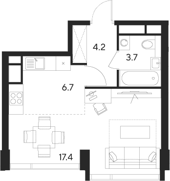 Планировка — Indy Towers, Студия, 32 м²
