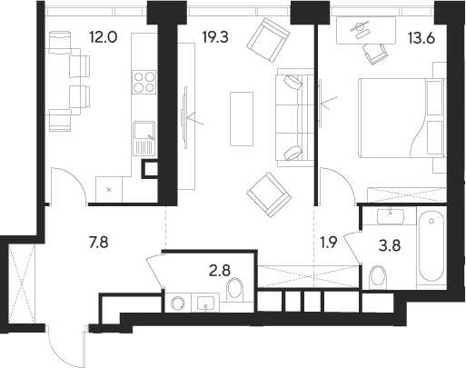 Планировка — Indy Towers, 2-комн., 61 м²