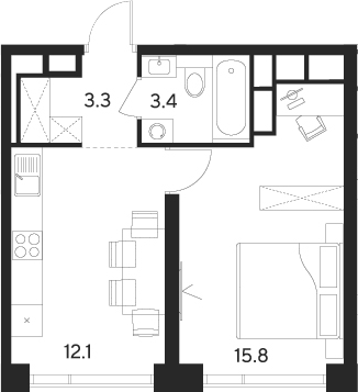 Планировка — Indy Towers, 1-комн., 35 м²