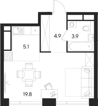 Планировка — Indy Towers, Студия, 34 м²