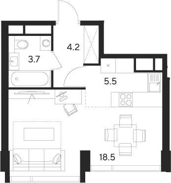 Планировка — Indy Towers, Студия, 32 м²