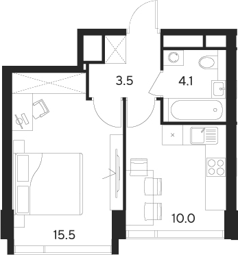 Планировка — Indy Towers, 1-комн., 33 м²