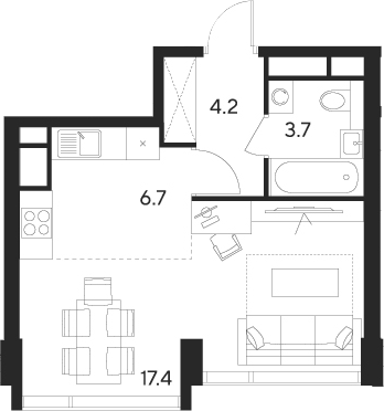 Планировка — Indy Towers, Студия, 32 м²