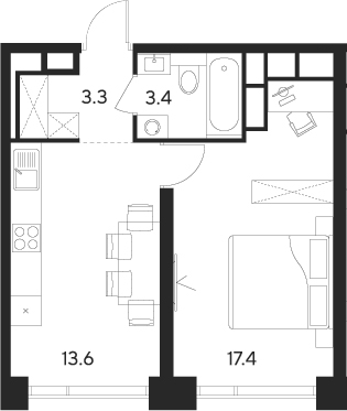 Планировка — Indy Towers, 1-комн., 38 м²
