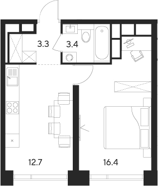 Планировка — Indy Towers, 1-комн., 36 м²