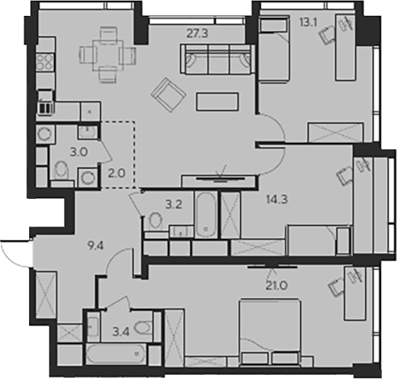 Планировка — Indy Towers, 4-комн., 97 м²