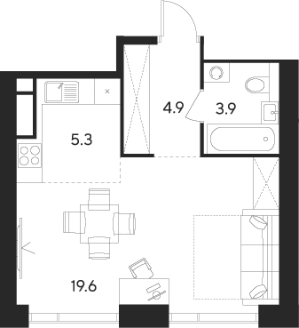 Планировка — Indy Towers, Студия, 34 м²