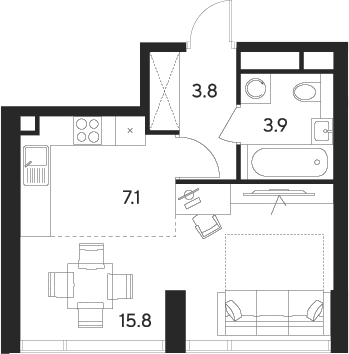 Планировка — Indy Towers, Студия, 31 м²