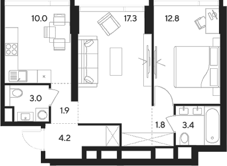 Планировка — Indy Towers, 2-комн., 54 м²
