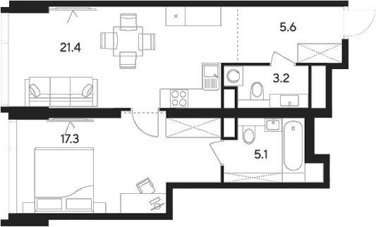 Планировка — Indy Towers, 2-комн., 53 м²