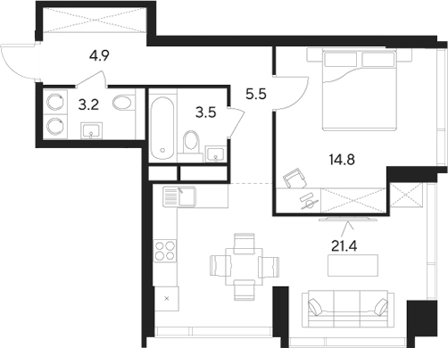 Планировка — Indy Towers, 2-комн., 53 м²