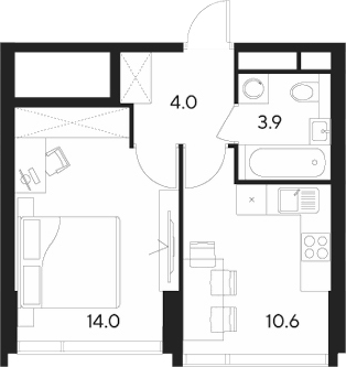 Планировка — Indy Towers, 1-комн., 33 м²