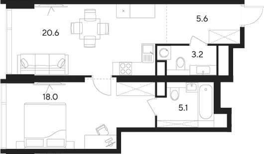 Планировка — Indy Towers, 2-комн., 53 м²