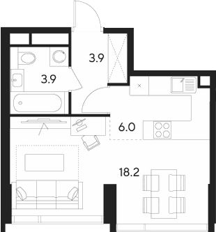 Планировка — Indy Towers, Студия, 32 м²