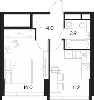 Планировка — Indy Towers, 1-комн., 33 м²