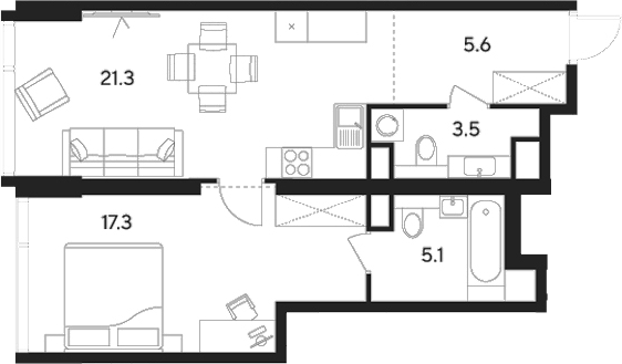 Планировка — Indy Towers, 2-комн., 53 м²